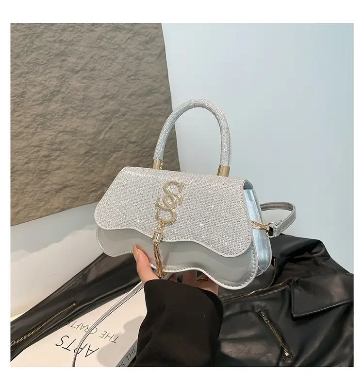 Black Glitter Square Bag for Women with Gold Chain — feature 23
