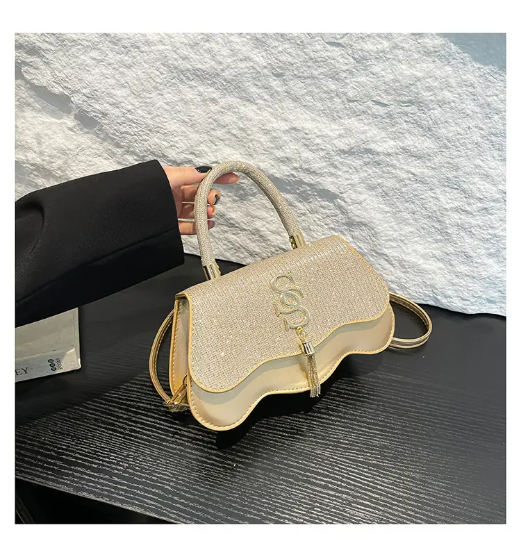 Black Glitter Square Bag for Women with Gold Chain — feature 8
