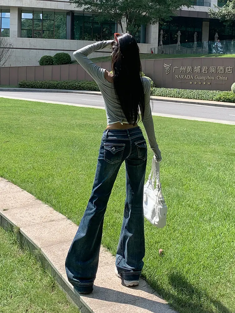 Women Flared Jeans Dark Blue 2025 Fall
