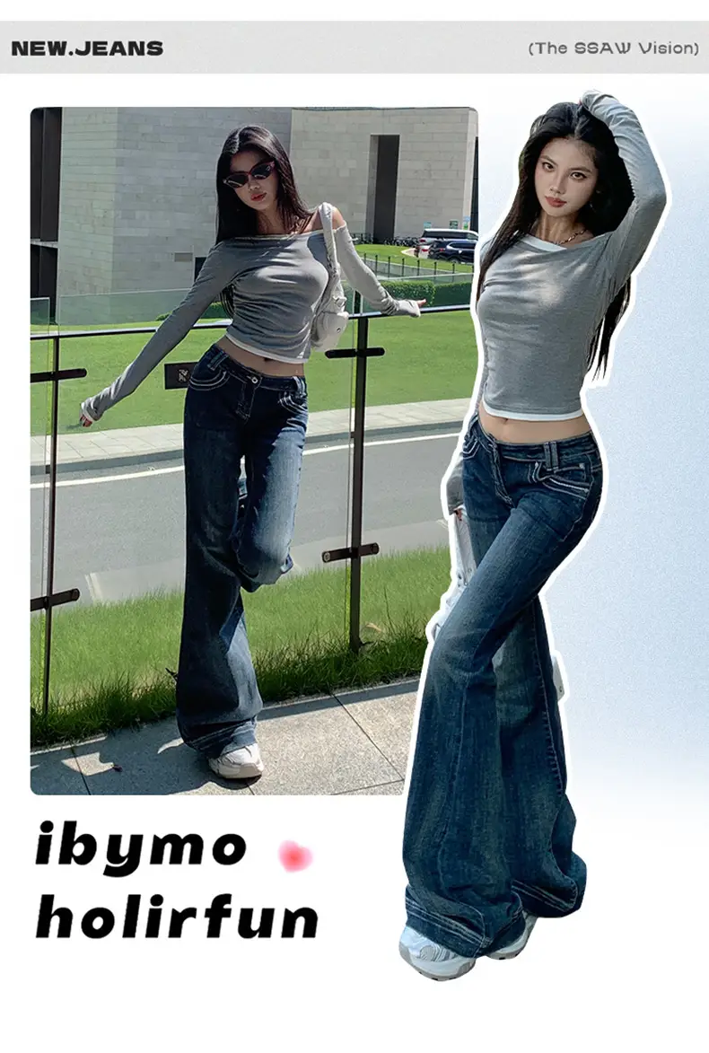 Women Flared Jeans Dark Blue 2025 Fall — feature 1
