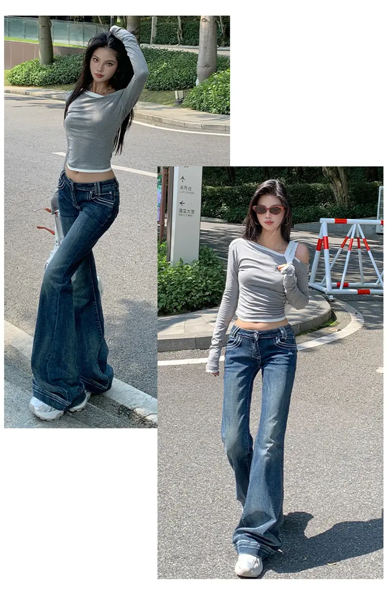 Women Flared Jeans Dark Blue 2025 Fall — feature 10