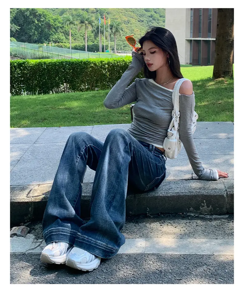 Women Flared Jeans Dark Blue 2025 Fall — feature 11