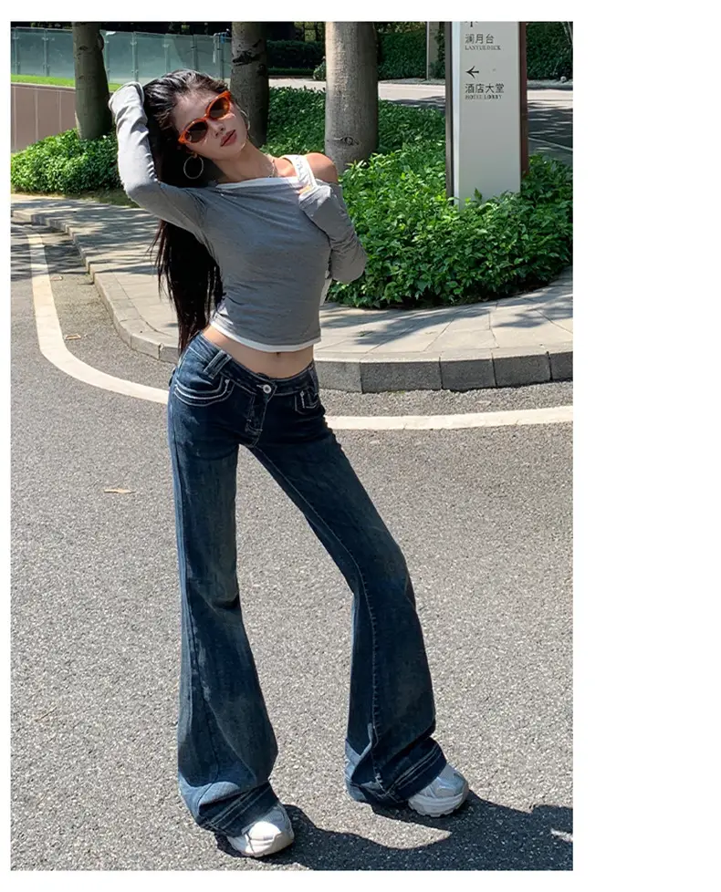Women Flared Jeans Dark Blue 2025 Fall — feature 12