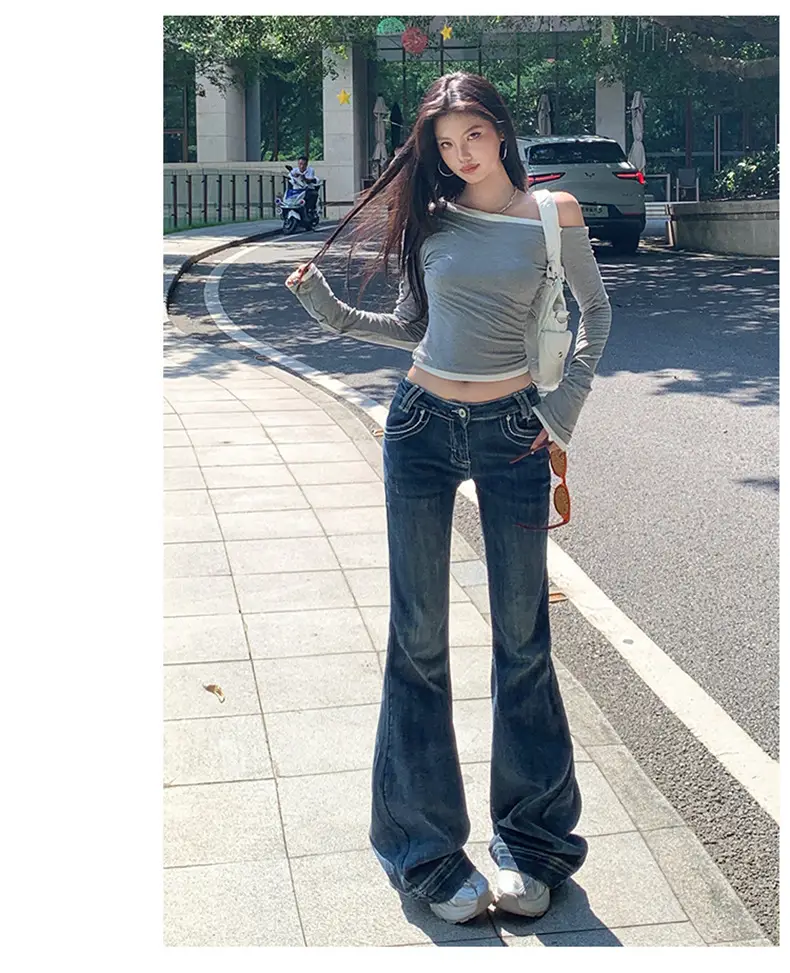 Women Flared Jeans Dark Blue 2025 Fall — feature 13