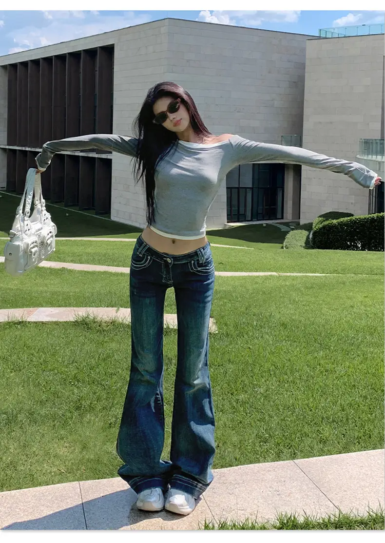 Women Flared Jeans Dark Blue 2025 Fall — feature 14