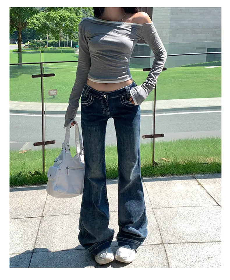Women Flared Jeans Dark Blue 2025 Fall — feature 15
