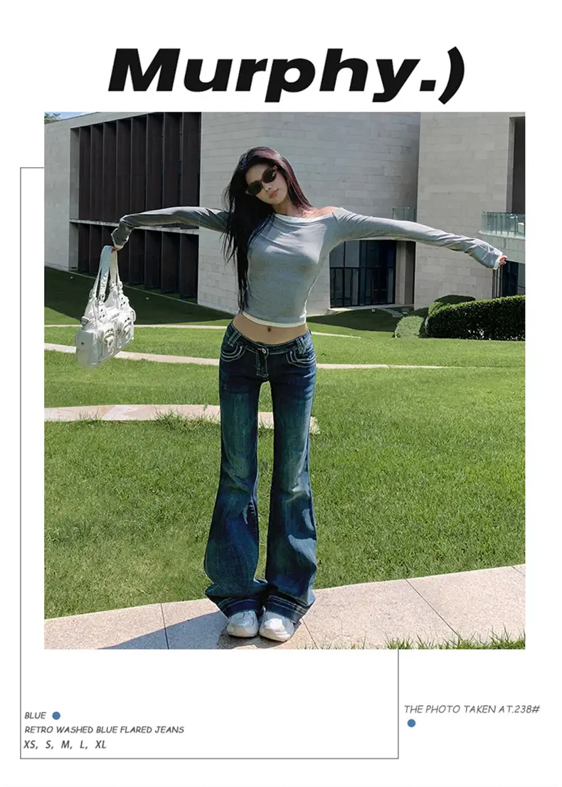 Women Flared Jeans Dark Blue 2025 Fall — feature 2