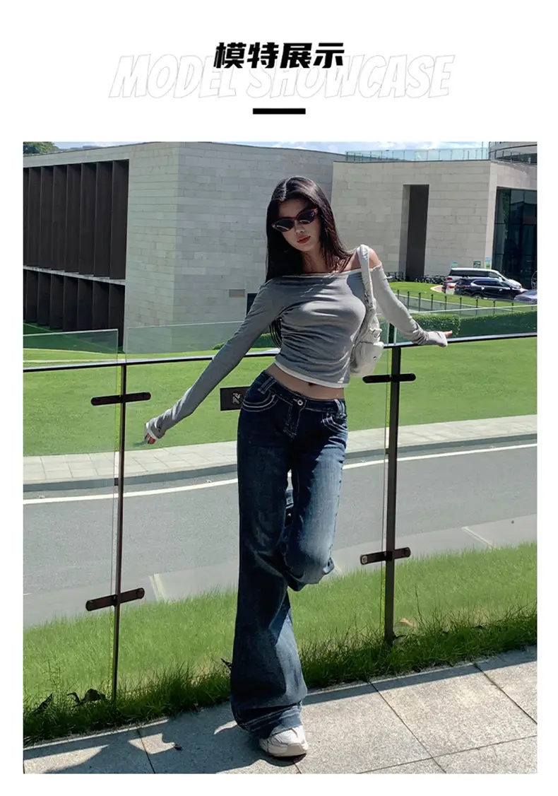 Women Flared Jeans Dark Blue 2025 Fall — feature 7