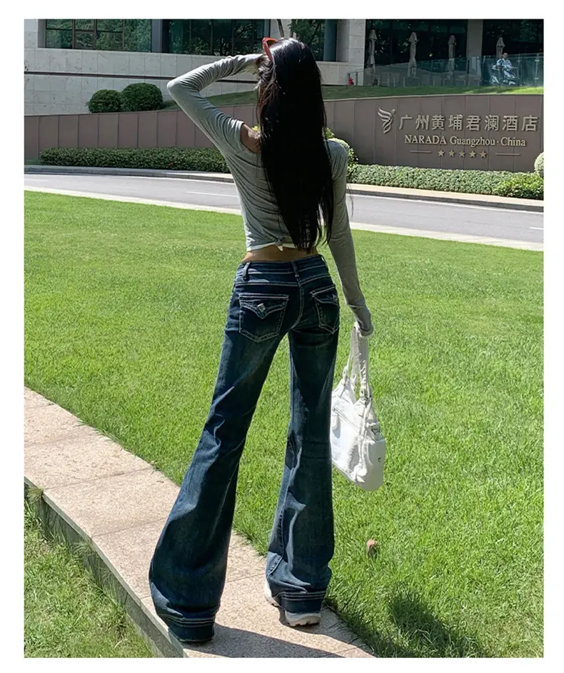 Women Flared Jeans Dark Blue 2025 Fall — feature 8