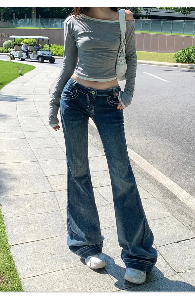 Women Flared Jeans Dark Blue 2025 Fall — feature 9