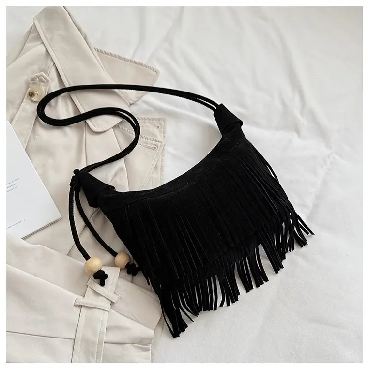 Retro Suede Underarm Bag Women Tan Fringe Shoulder — feature 27