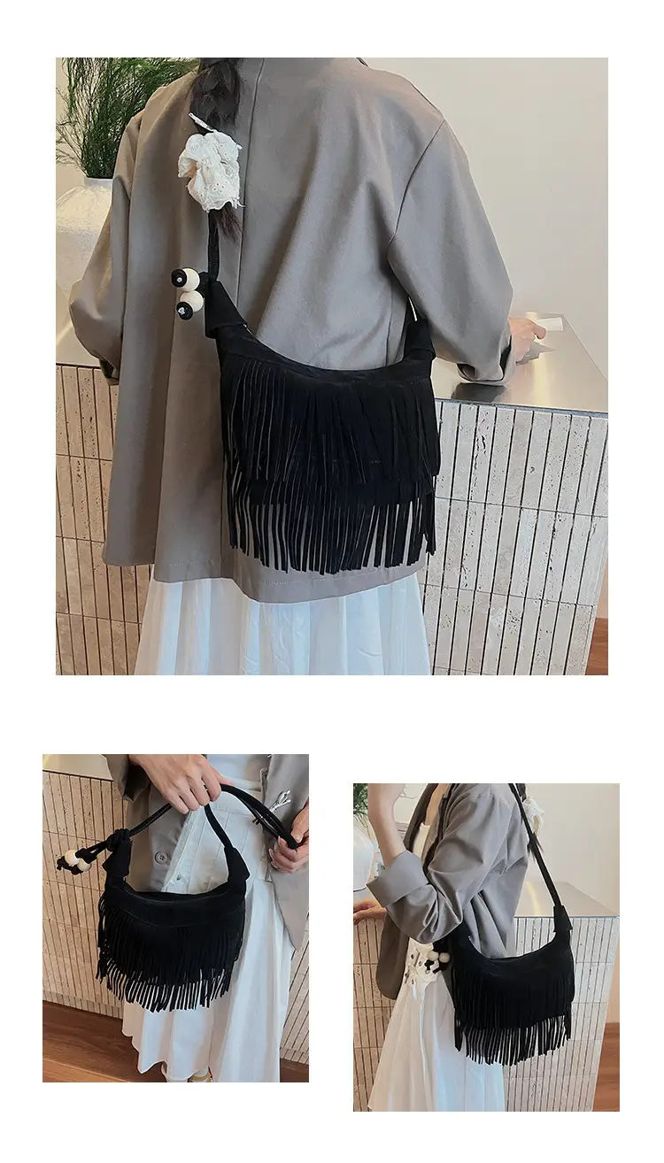 Retro Suede Underarm Bag Women Tan Fringe Shoulder — feature 9