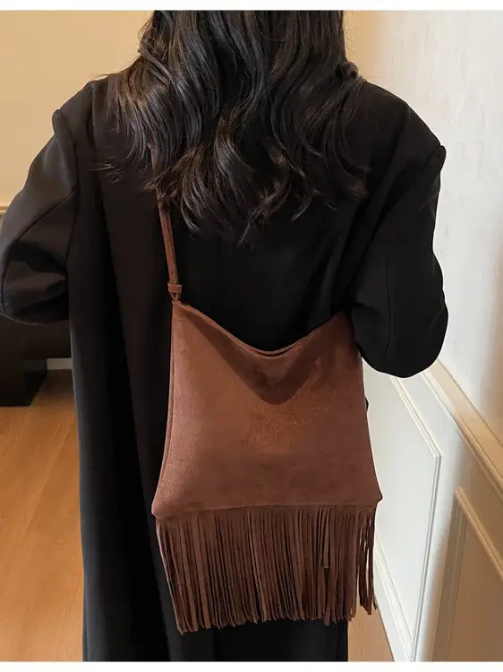 Red Fringe Crossbody Bag Large Capacity Women
