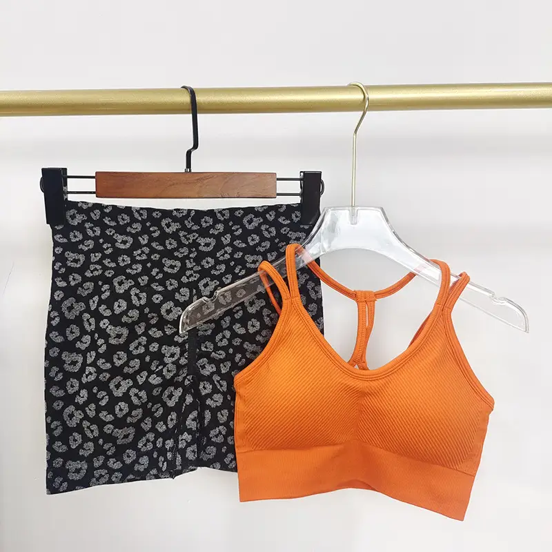Sexy Hot Girl Fitness Suit Women's Leopard Print Sports Shorts High Waist Hip Training Beautiful Back Two-Piece Sportswear