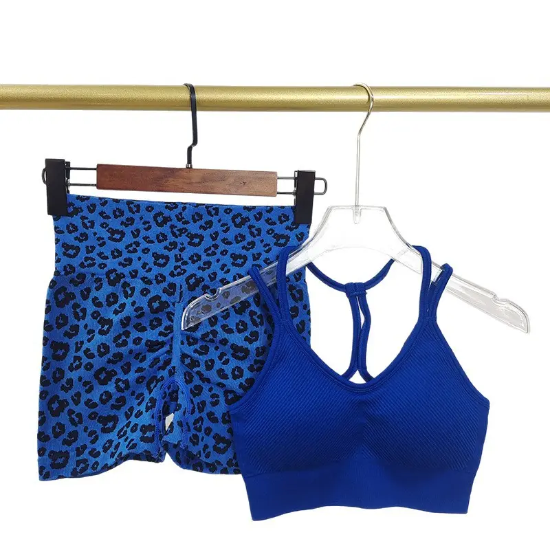 Sexy Hot Girl Fitness Suit Women's Leopard Print Sports Shorts High Waist Hip Training Beautiful Back Two-Piece Sportswear