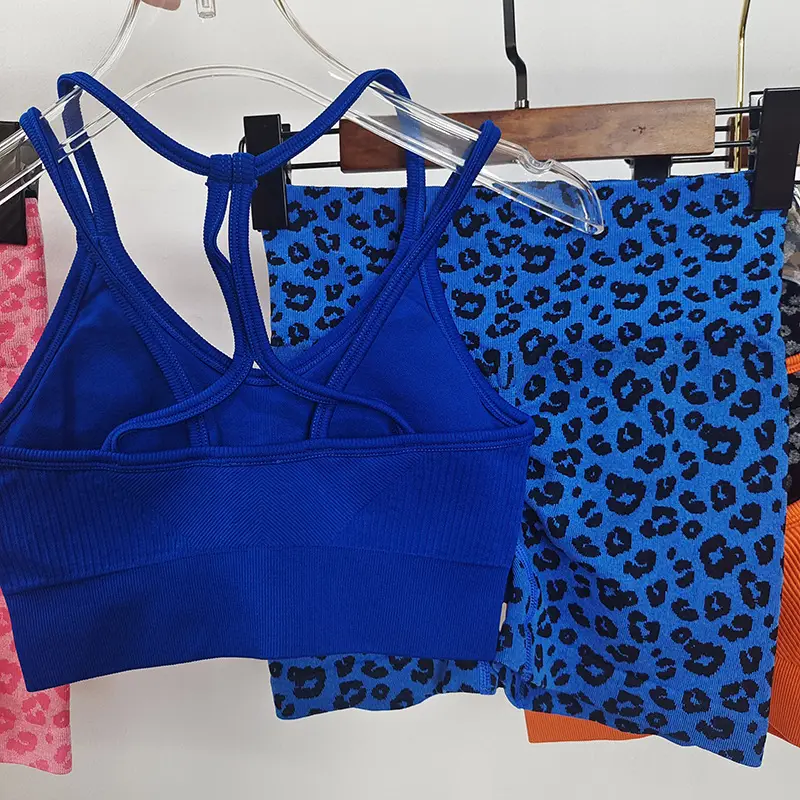 Sexy Hot Girl Fitness Suit Women's Leopard Print Sports Shorts High Waist Hip Training Beautiful Back Two-Piece Sportswear — feature 1