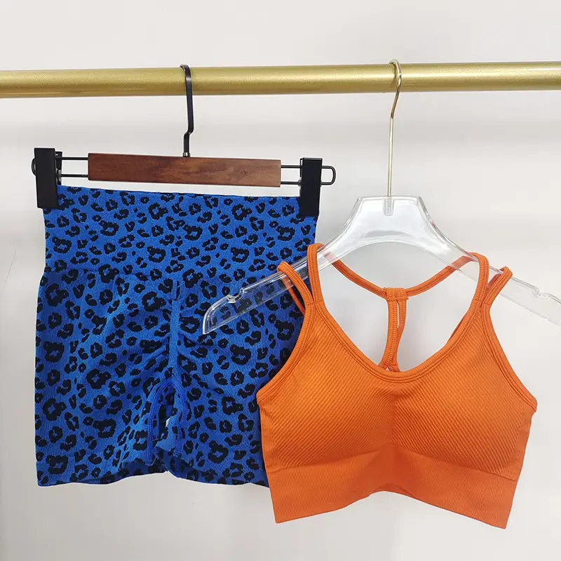 Sexy Hot Girl Fitness Suit Women's Leopard Print Sports Shorts High Waist Hip Training Beautiful Back Two-Piece Sportswear — feature 8