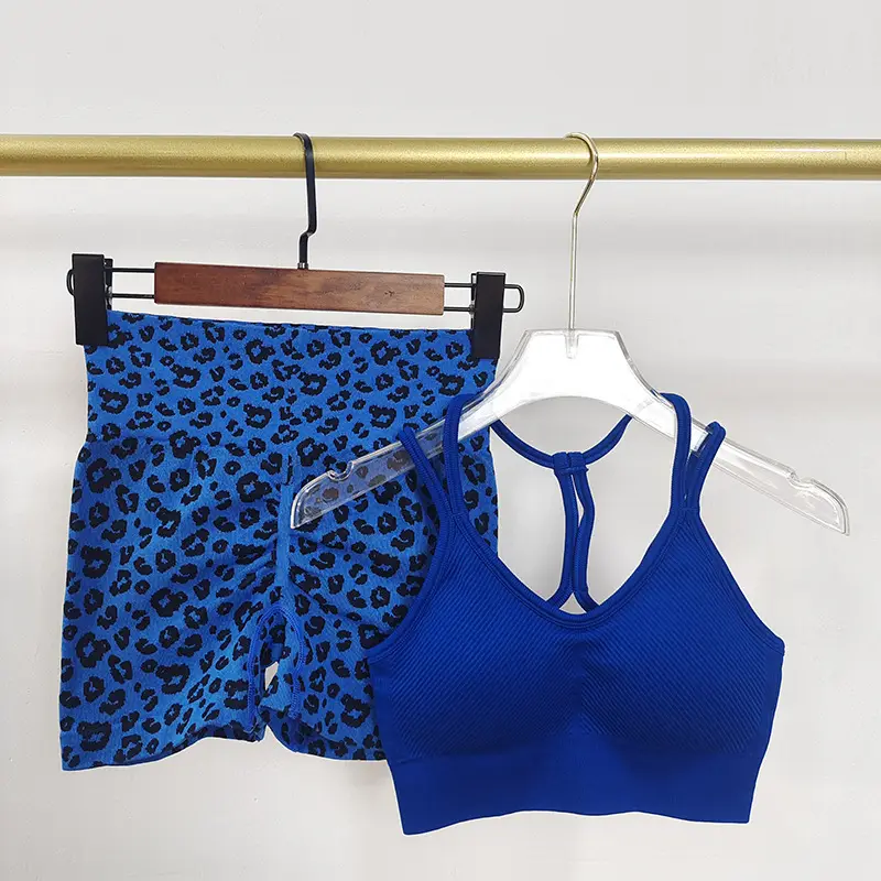 Sexy Hot Girl Fitness Suit Women's Leopard Print Sports Shorts High Waist Hip Training Beautiful Back Two-Piece Sportswear
