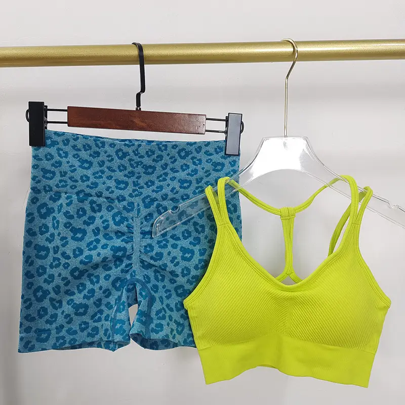 Sexy Hot Girl Fitness Suit Women's Leopard Print Sports Shorts High Waist Hip Training Beautiful Back Two-Piece Sportswear