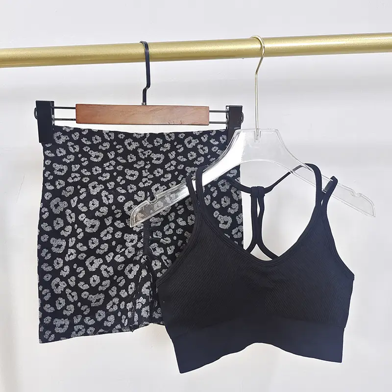 Sexy Hot Girl Fitness Suit Women's Leopard Print Sports Shorts High Waist Hip Training Beautiful Back Two-Piece Sportswear