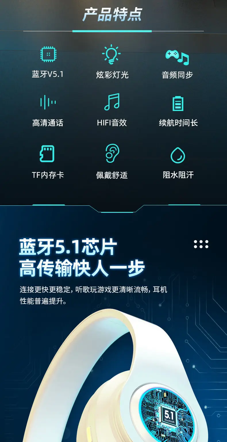Luminous Bluetooth Headset for Sports & Gaming β feature 2