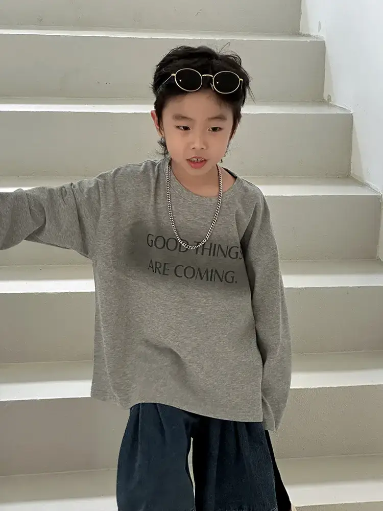 Boys T-Shirt White Cotton Loose Long Sleeve Kids Casual Top
