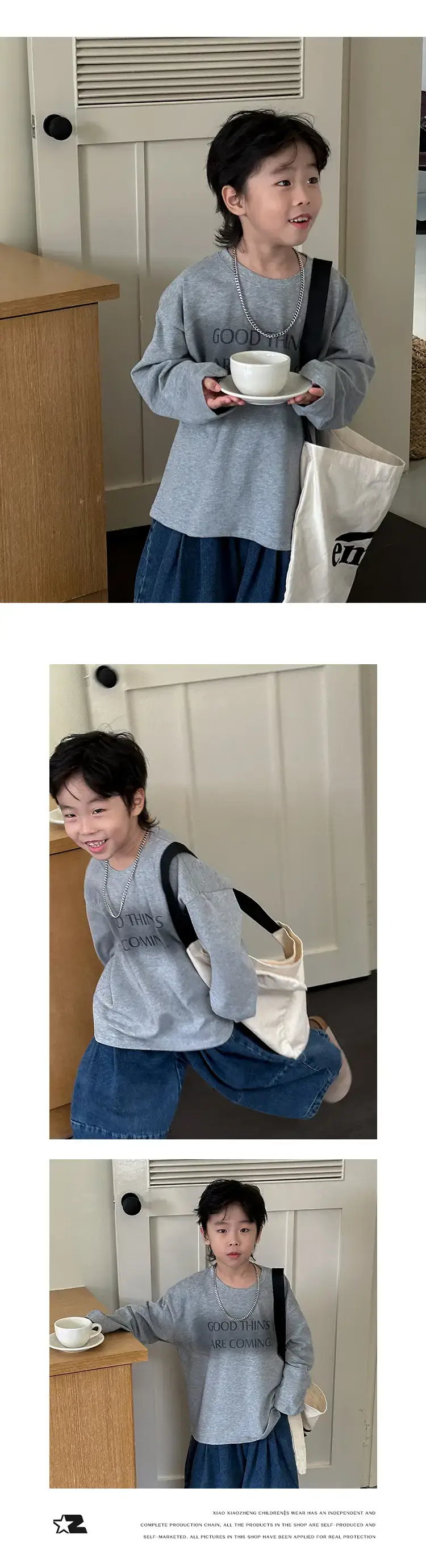 Boys T-Shirt White Cotton Loose Long Sleeve Kids Casual Top — feature 12