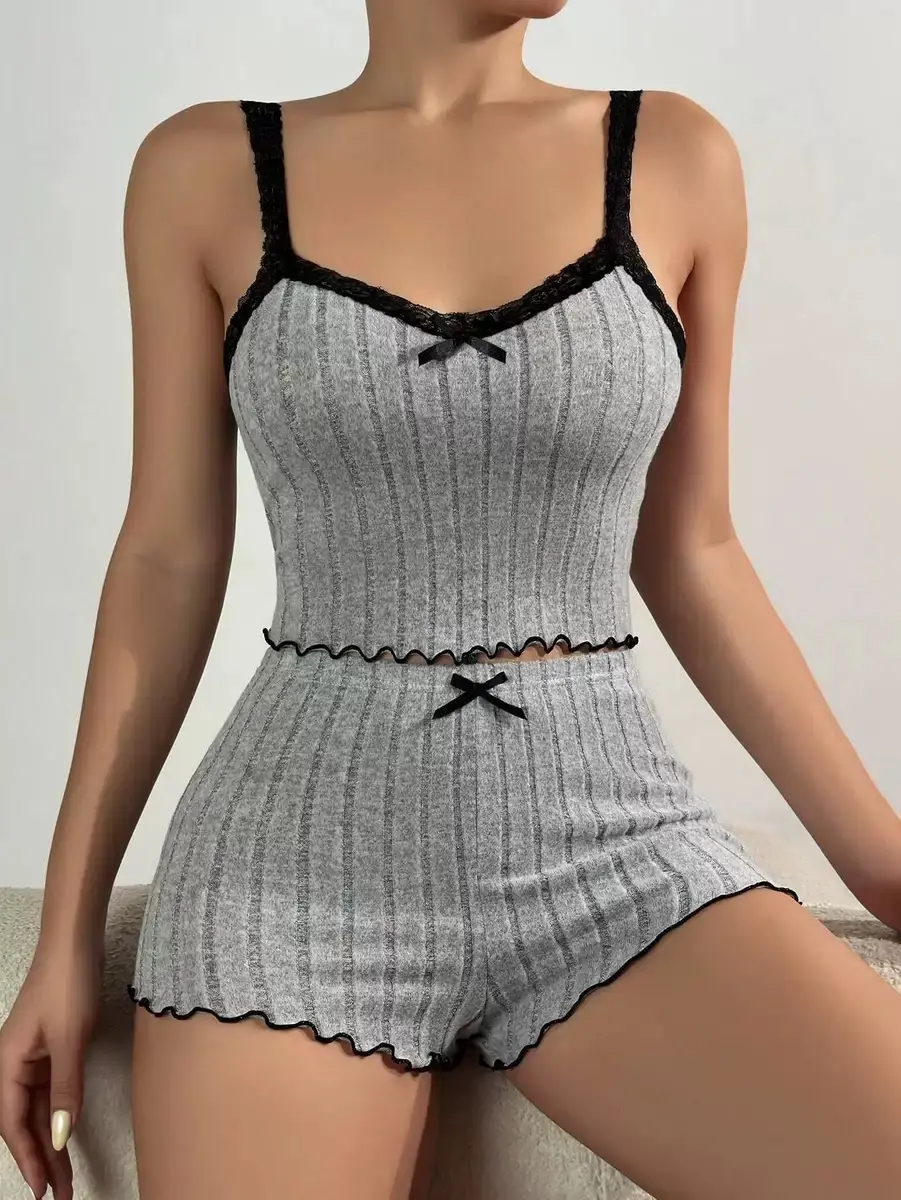 Hot-Selling New Women's Pajamas on Independent Platforms, Women's Camisole Shorts with Lace, Sexy Set, Loungewear That Can Be Worn Outside — feature 15