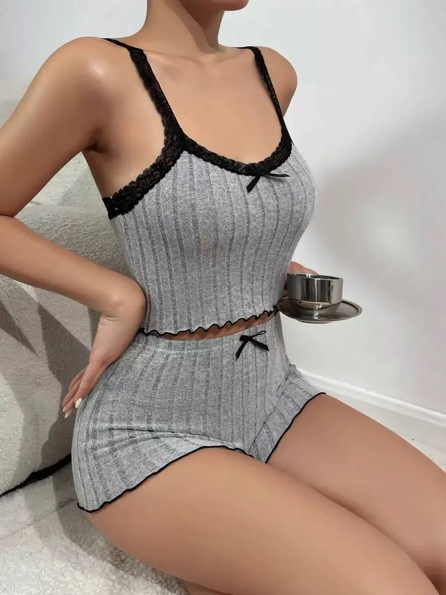 Hot-Selling New Women's Pajamas on Independent Platforms, Women's Camisole Shorts with Lace, Sexy Set, Loungewear That Can Be Worn Outside — feature 16