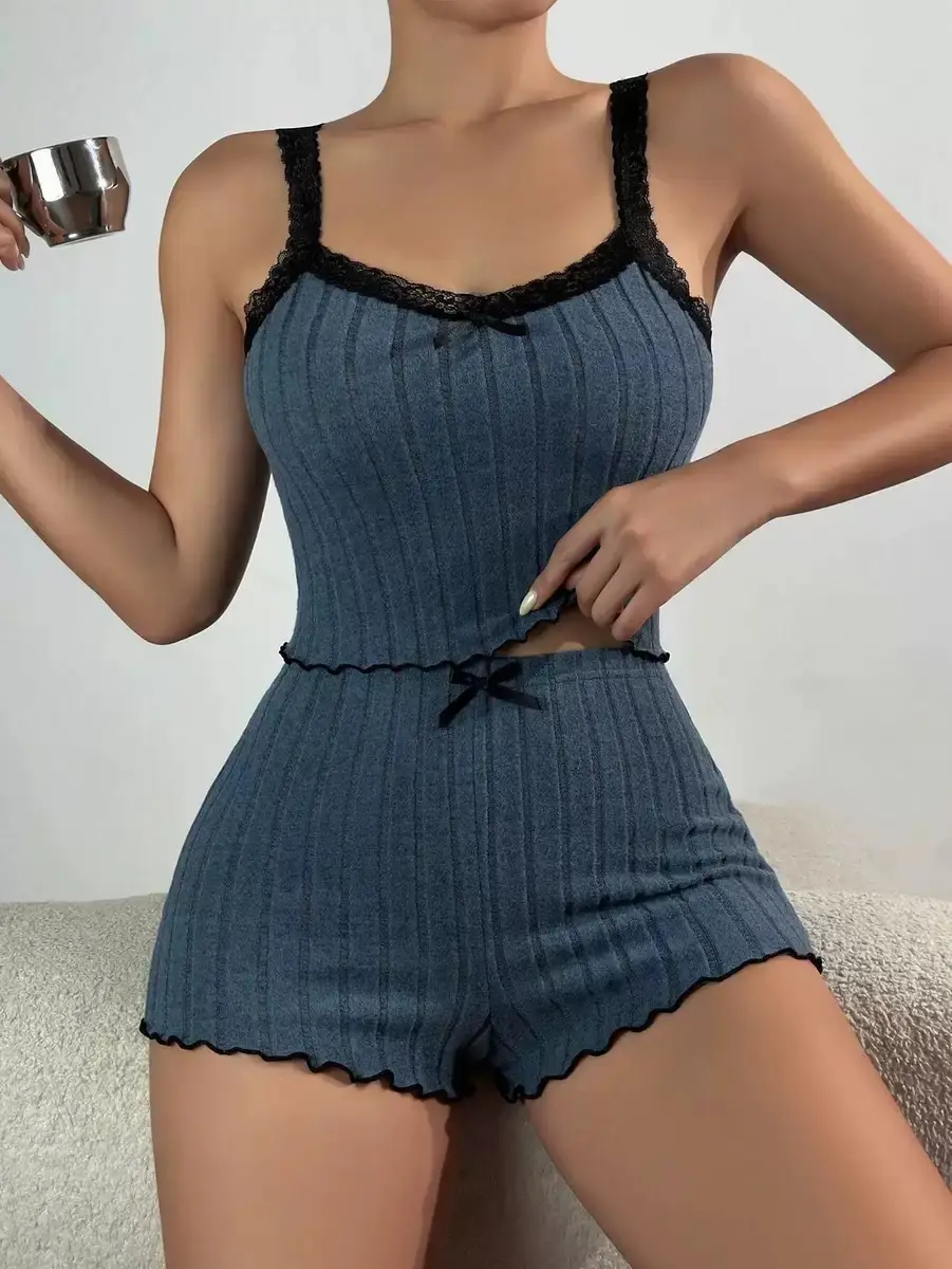 Hot-Selling New Women's Pajamas on Independent Platforms, Women's Camisole Shorts with Lace, Sexy Set, Loungewear That Can Be Worn Outside — feature 18