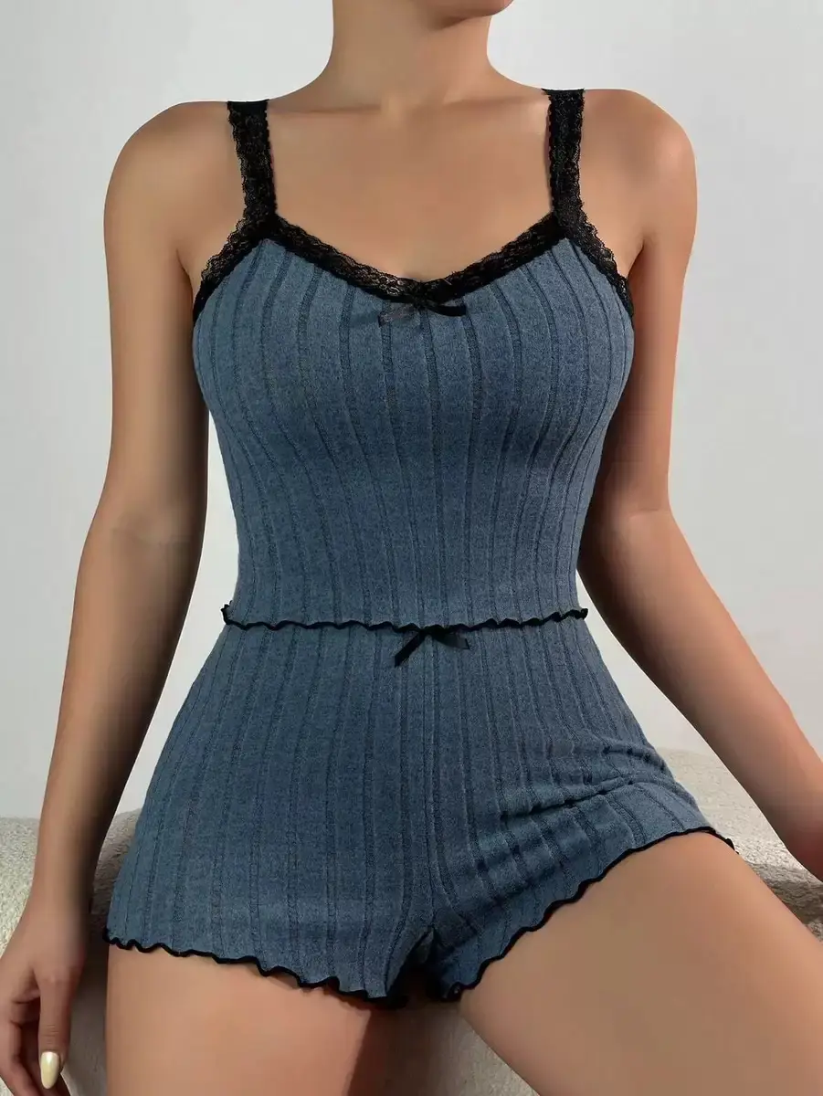 Hot-Selling New Women's Pajamas on Independent Platforms, Women's Camisole Shorts with Lace, Sexy Set, Loungewear That Can Be Worn Outside — feature 21