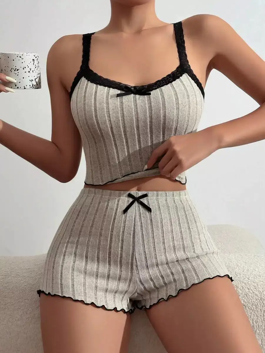 Hot-Selling New Women's Pajamas on Independent Platforms, Women's Camisole Shorts with Lace, Sexy Set, Loungewear That Can Be Worn Outside — feature 25