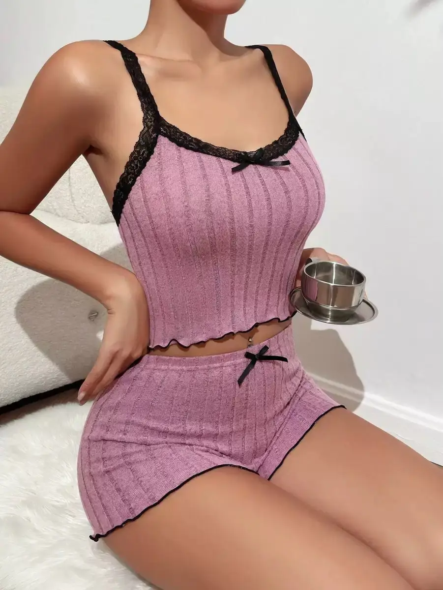 Hot-Selling New Women's Pajamas on Independent Platforms, Women's Camisole Shorts with Lace, Sexy Set, Loungewear That Can Be Worn Outside — feature 5