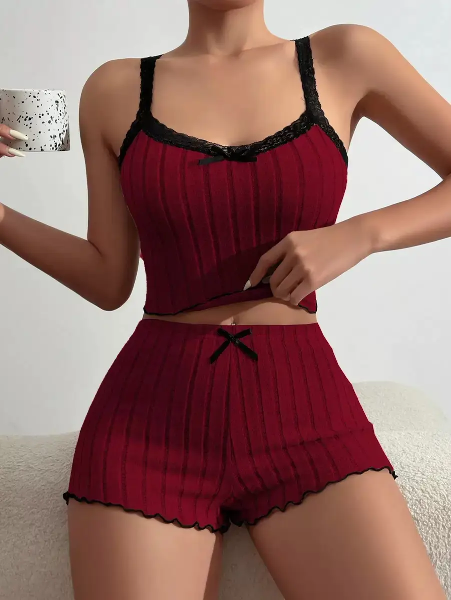 Hot-Selling New Women's Pajamas on Independent Platforms, Women's Camisole Shorts with Lace, Sexy Set, Loungewear That Can Be Worn Outside — feature 9