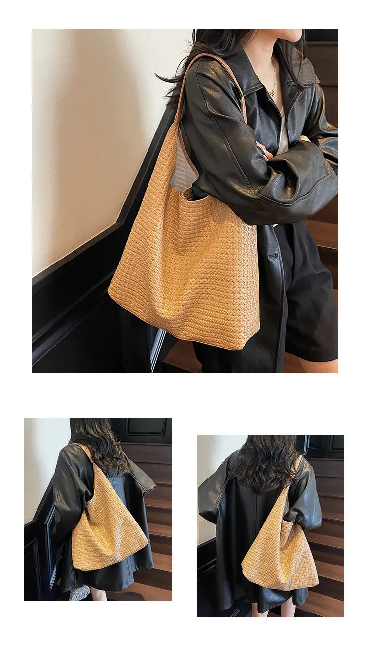 Women Woven Bag Tan Large Capacity Shoulder Bag — feature 11