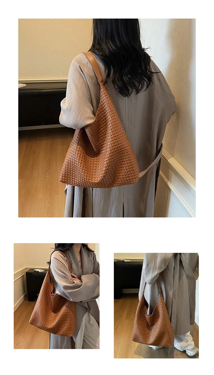 Women Woven Bag Tan Large Capacity Shoulder Bag — feature 8