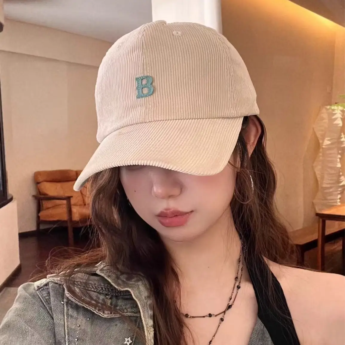 Women Navy Blue Duckbill Cap with Lettering - Image 7