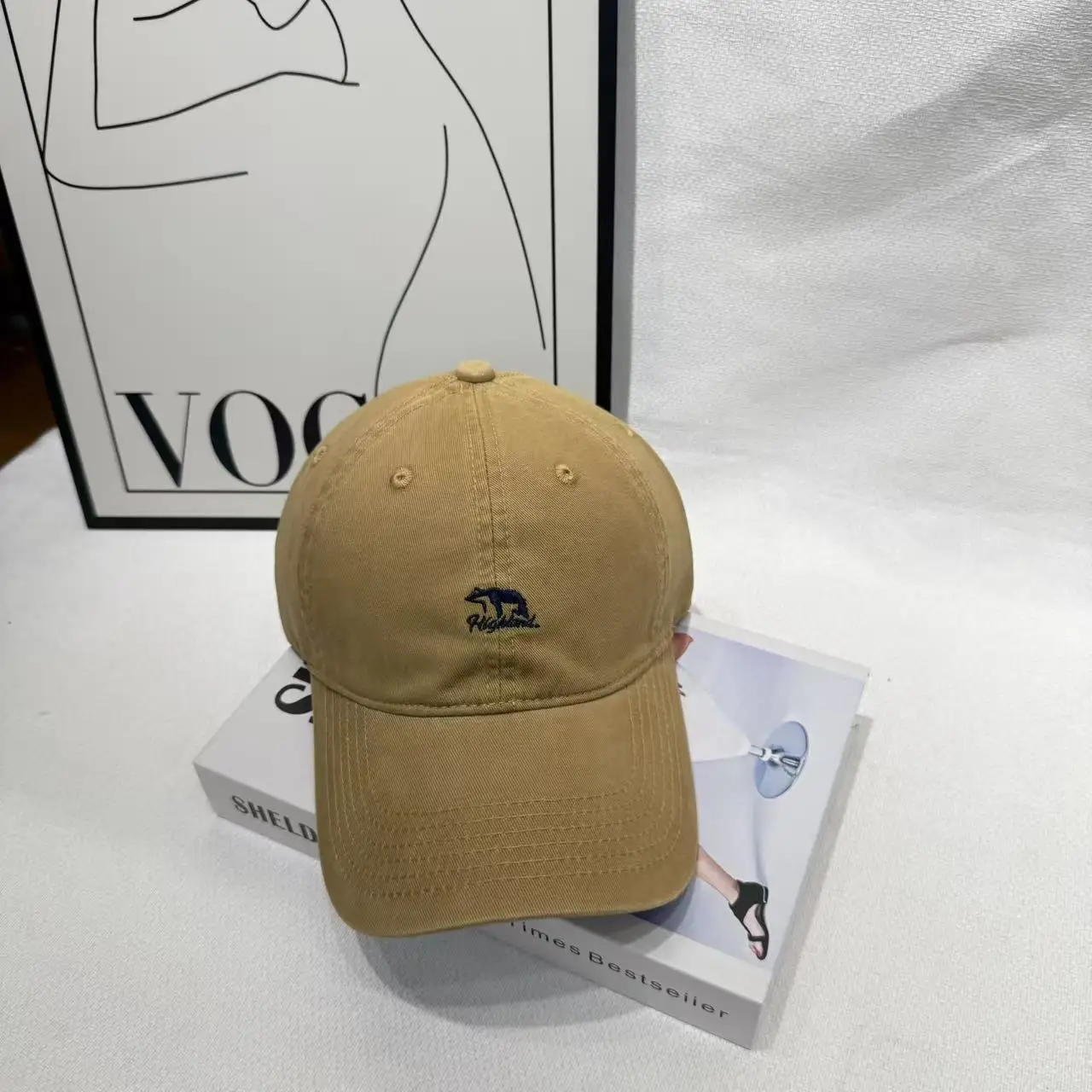 Men's Beige Bear Logo Baseball Cap with Curved Brim - Image 4