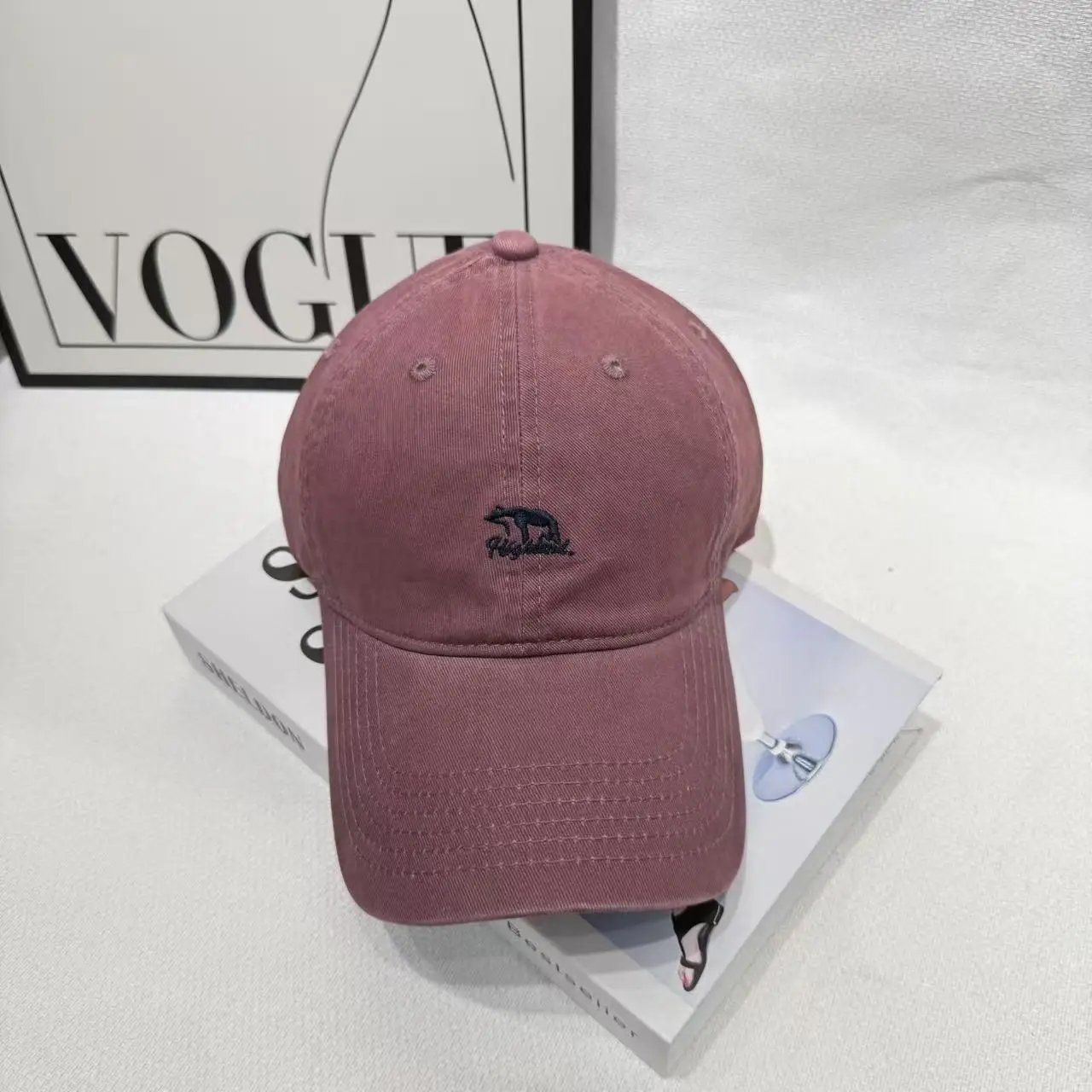Men's Beige Bear Logo Baseball Cap with Curved Brim - Image 6