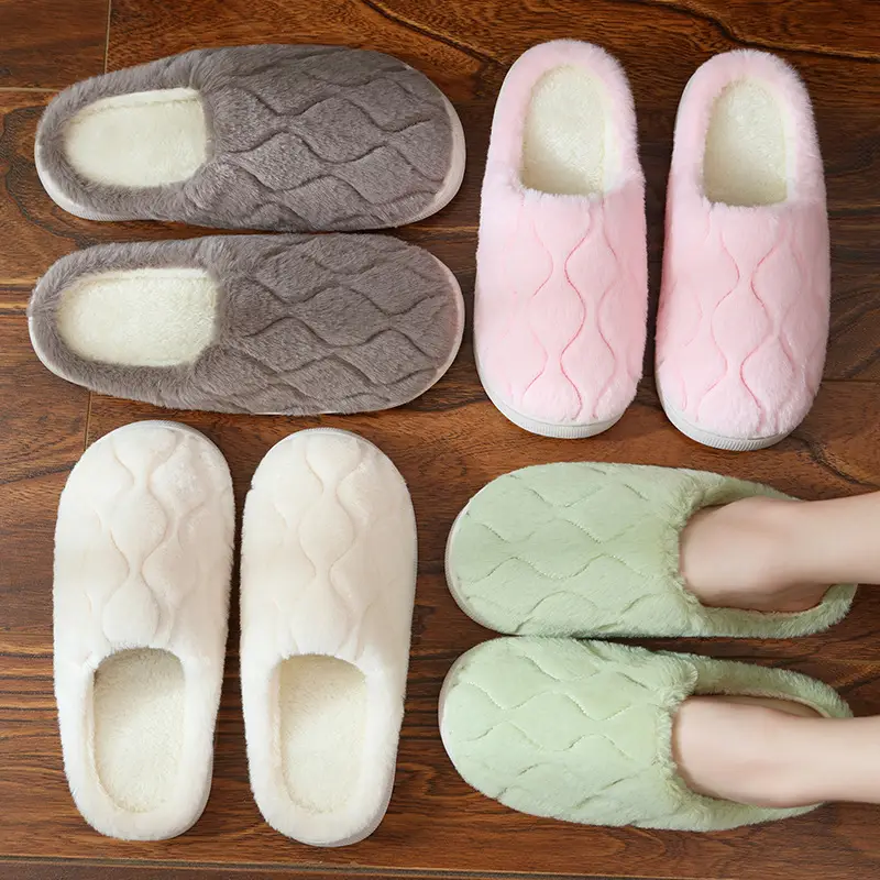 Autumn Winter Men's Furry Plush Slippers Pink