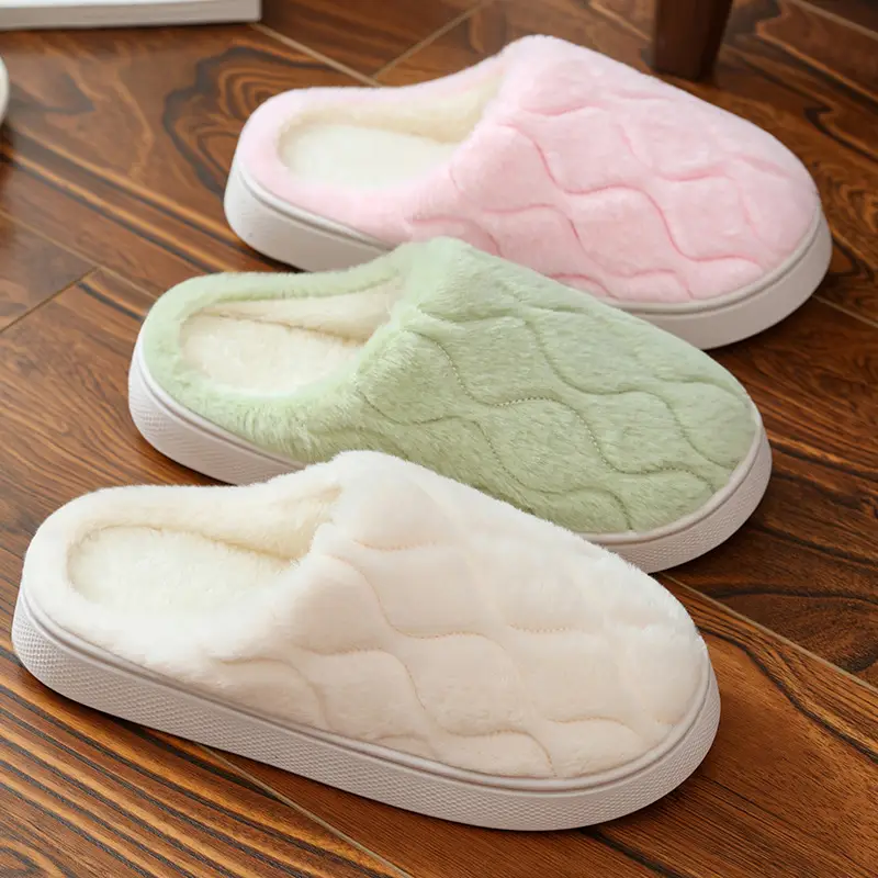 Autumn Winter Men's Furry Plush Slippers Pink