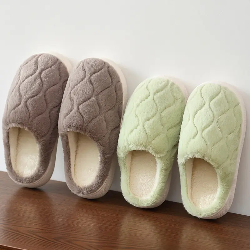 Autumn Winter Men's Furry Plush Slippers Pink