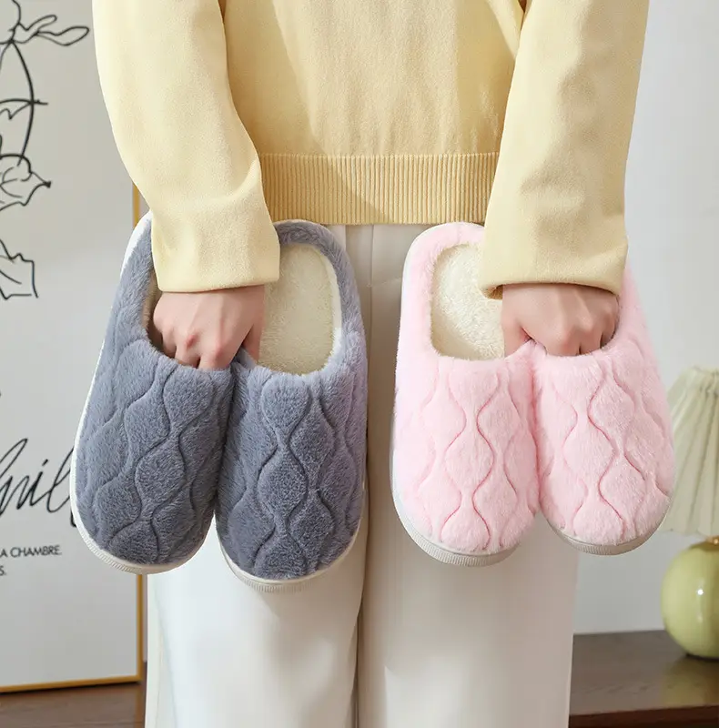 Autumn Winter Men's Furry Plush Slippers Pink — feature 18