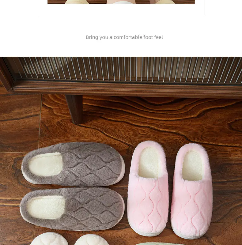 Autumn Winter Men's Furry Plush Slippers Pink — feature 20