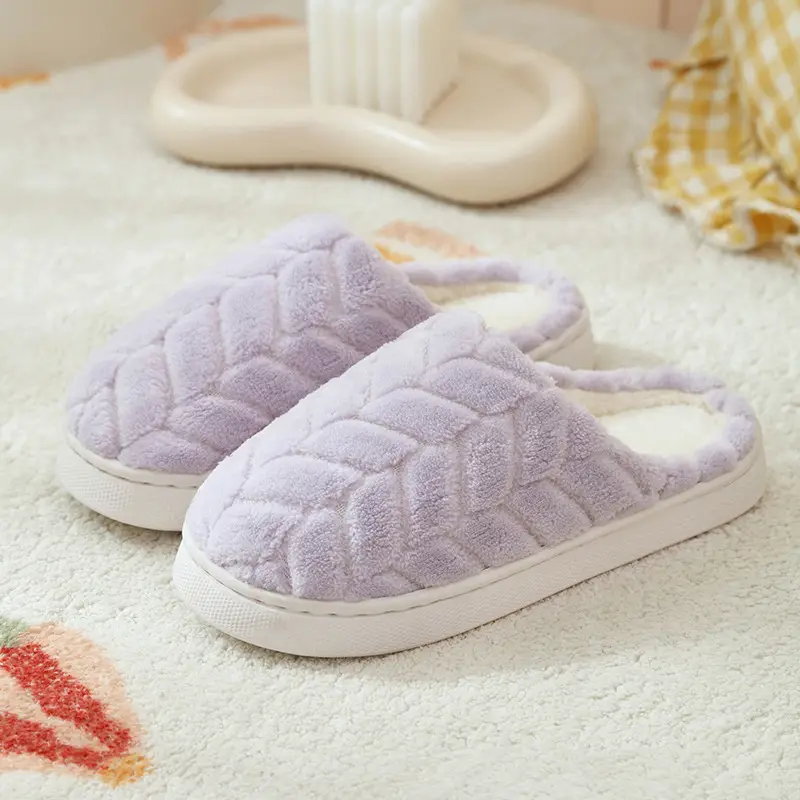 Autumn Winter Men's Furry Plush Slippers Pink