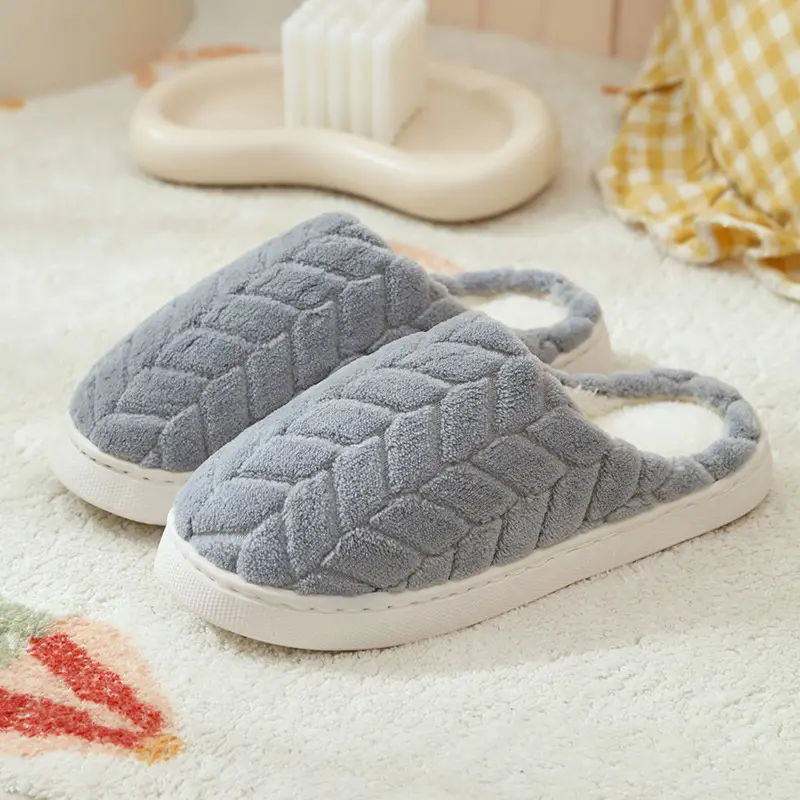 Autumn Winter Men's Furry Plush Slippers Pink