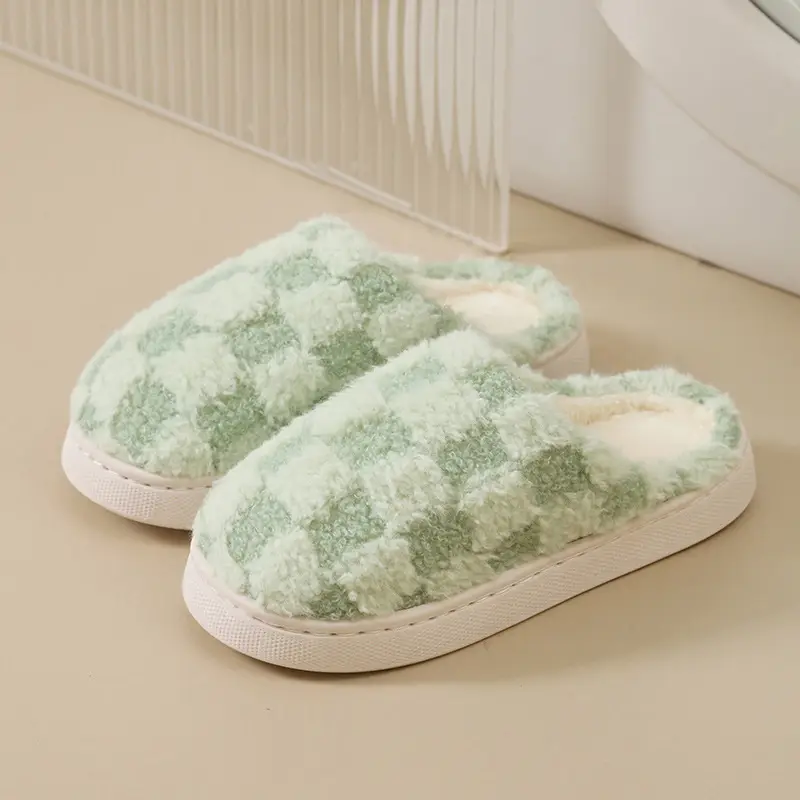 Autumn Winter Men's Furry Plush Slippers Pink