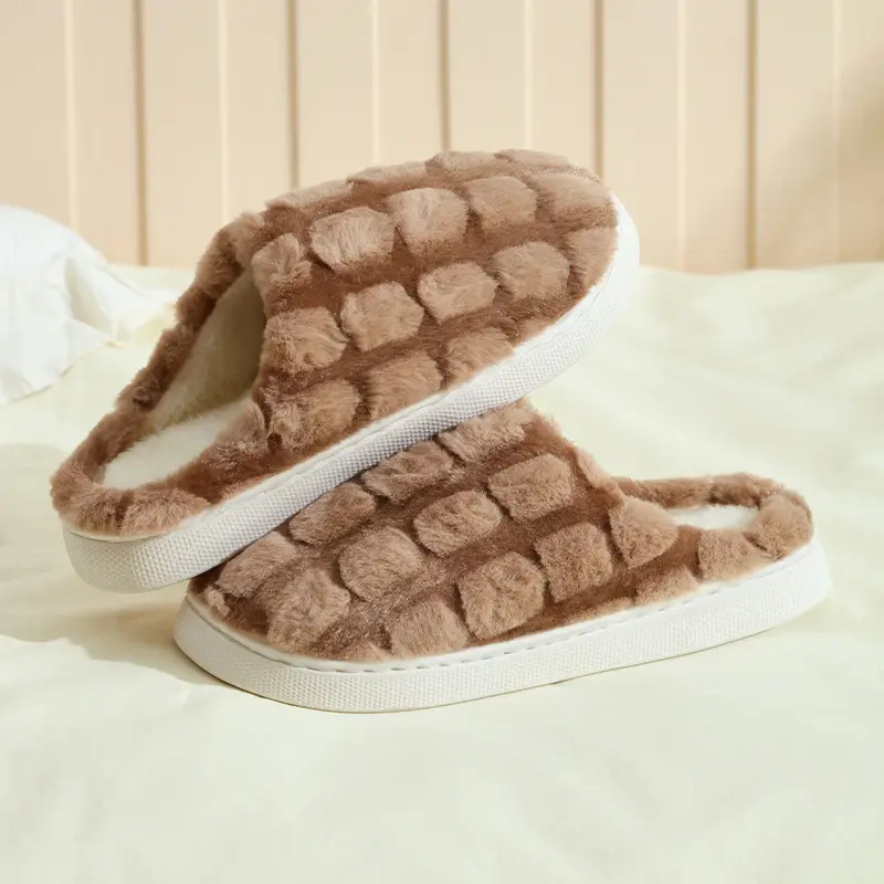 Autumn Winter Men's Furry Plush Slippers Pink