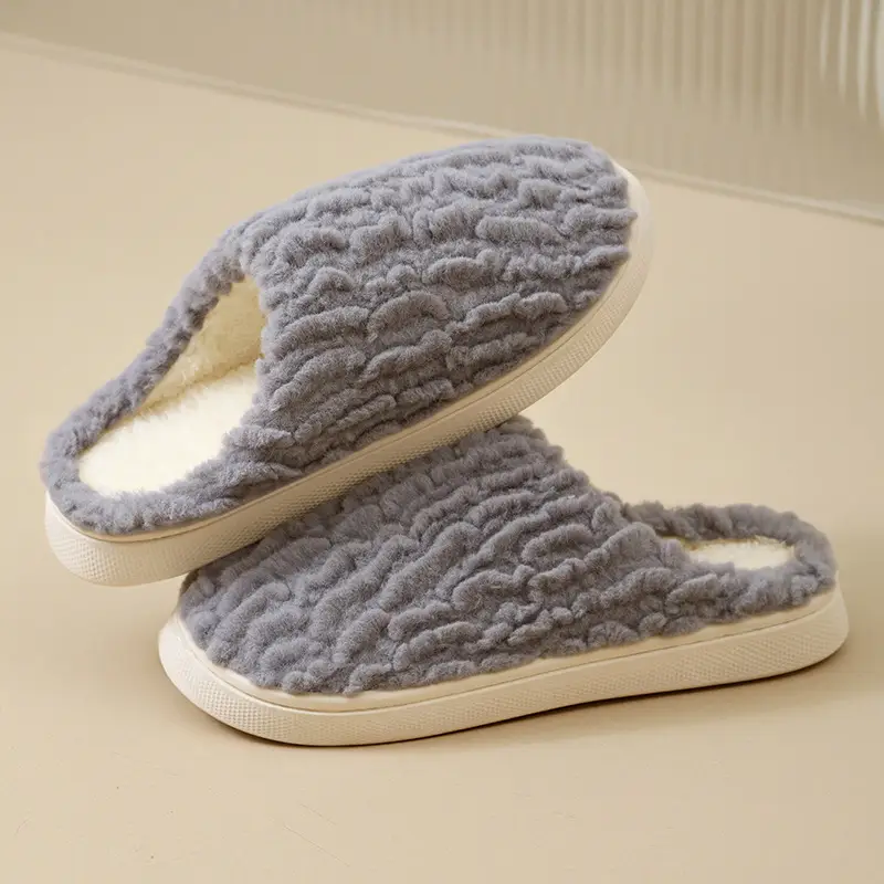 Autumn Winter Men's Furry Plush Slippers Pink