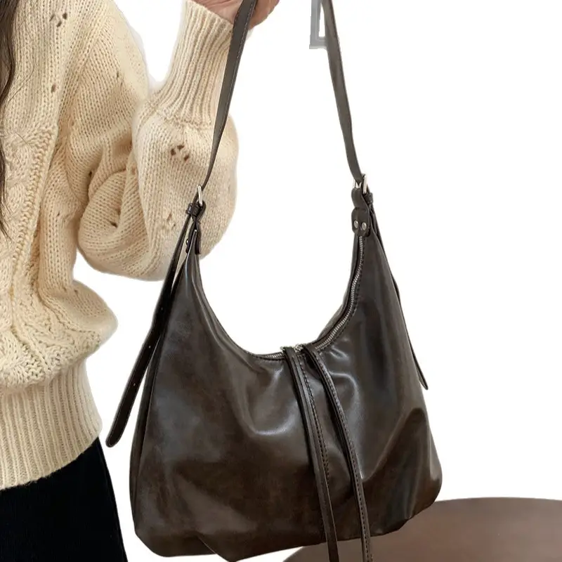 Retro Brown Shoulder Bag for Women Lazy Fashion Korean Style - Image 7